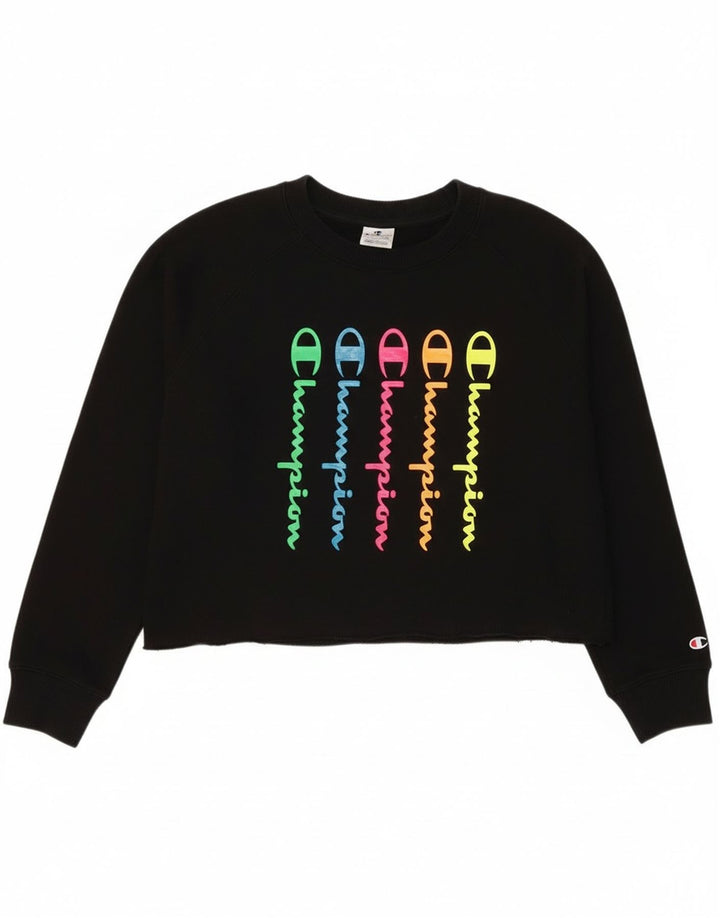 Champion Sudadera con gráfico corto para mujer, talla 44, talla M, color negro