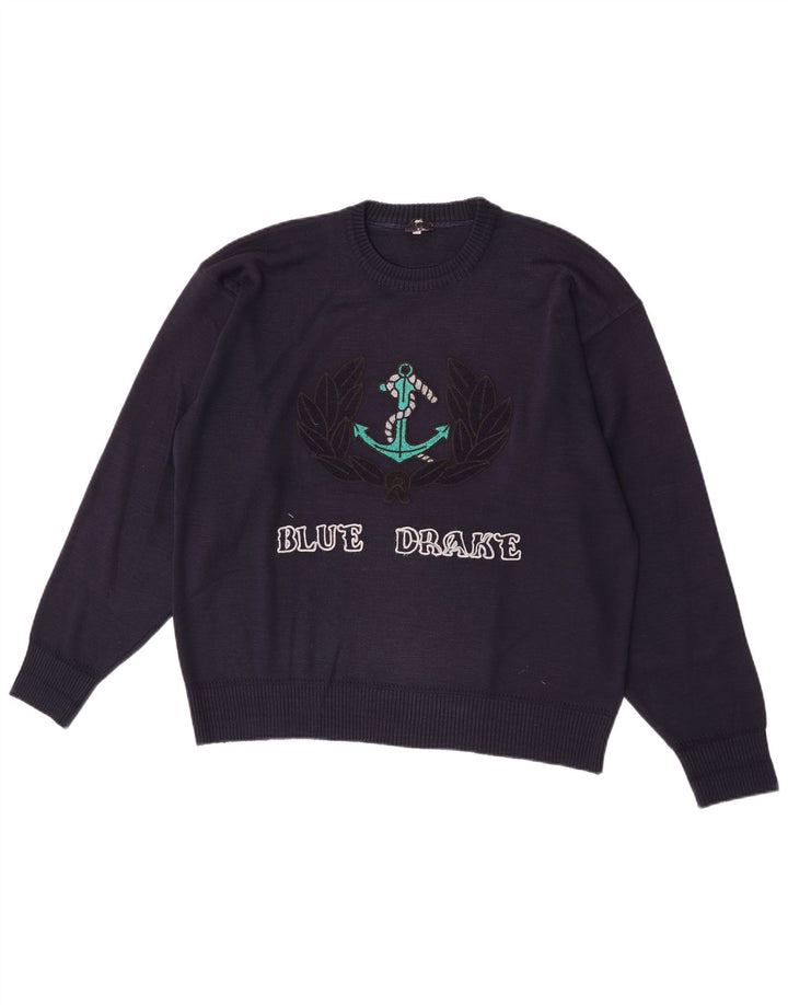 Blue Drake - Jersey con cuello redondo y gráfico para hombre, talla grande, azul marino