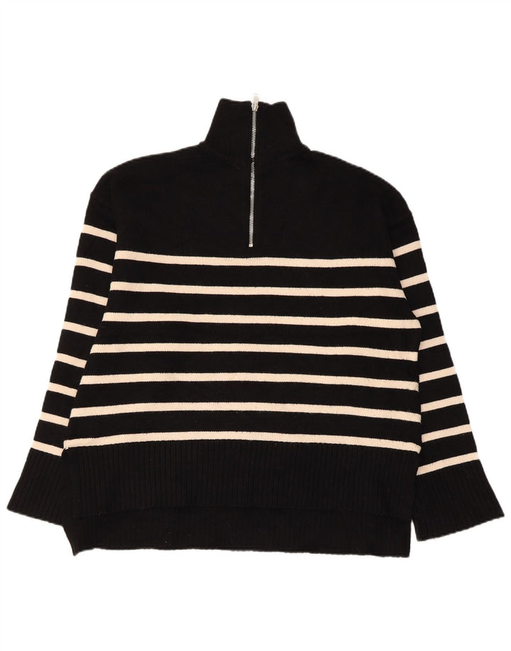 ZARA Jersey oversized con cuello y cremallera para mujer UK 10 Small Black Stripes