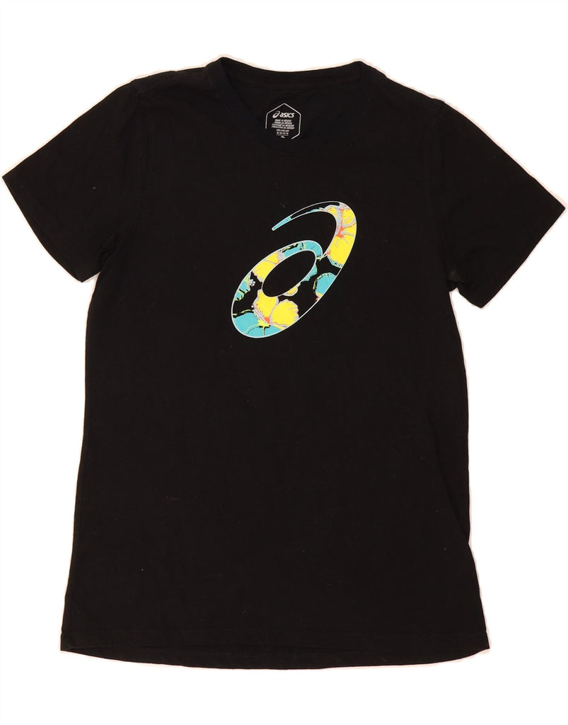 ASICS Womens Graphic T-Shirt Top UK 12 Medium Black Cotton Vintage Asics and Second-Hand Asics from Messina Hembry 