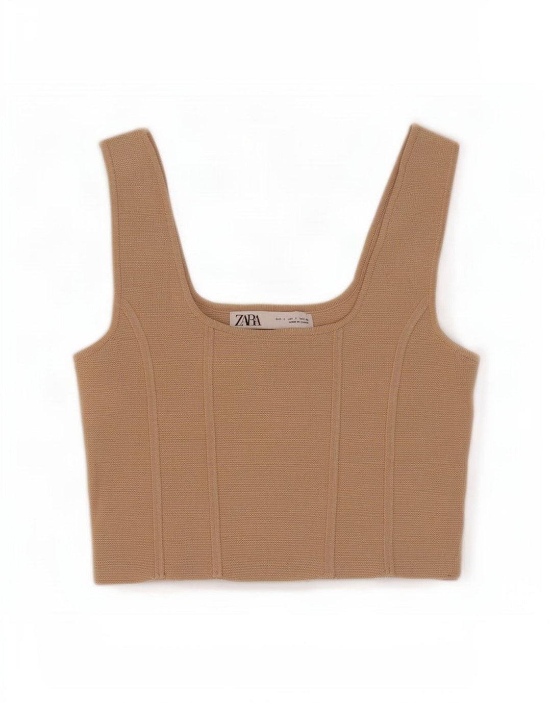 Zara Mujer Top Corto Sin Mangas UK 8 Small Beige Nylon