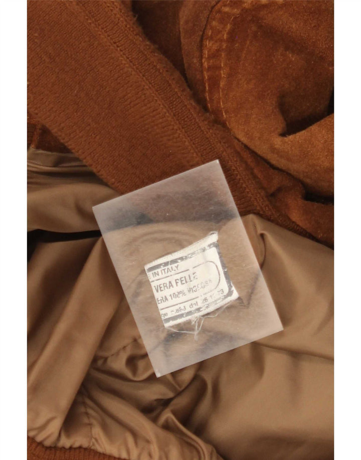Vintage hombres bombardero ante chaqueta Reino Unido 42 XL cuero marrón