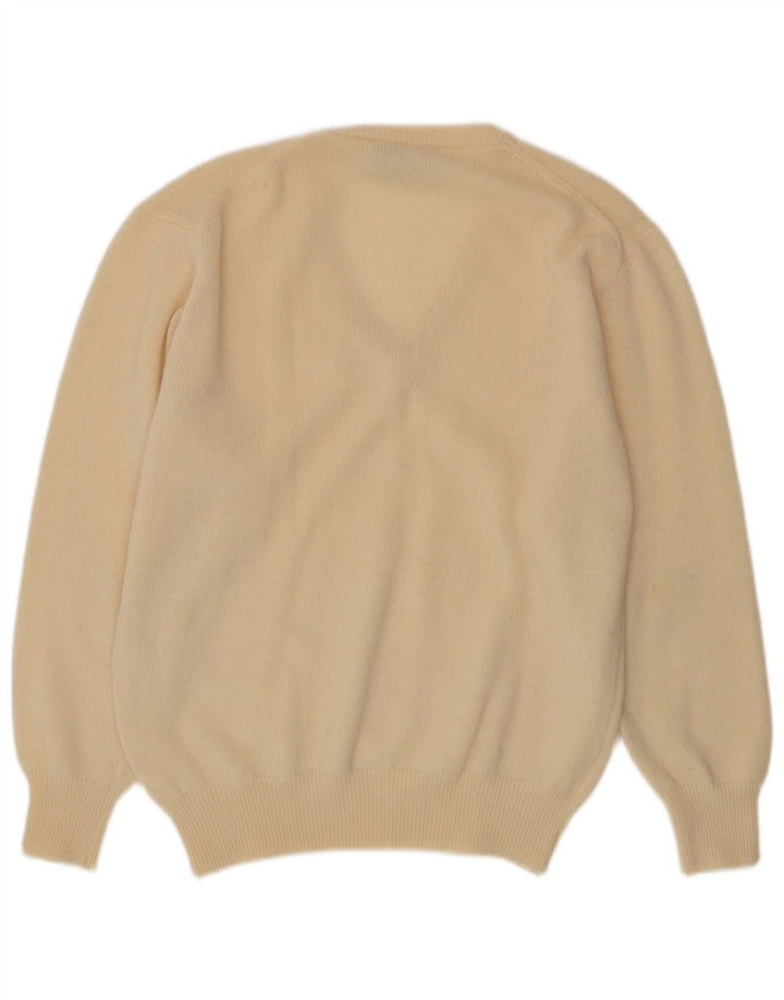 Vintage hombres V-cuello jumper suéter medio beige lana de cordero