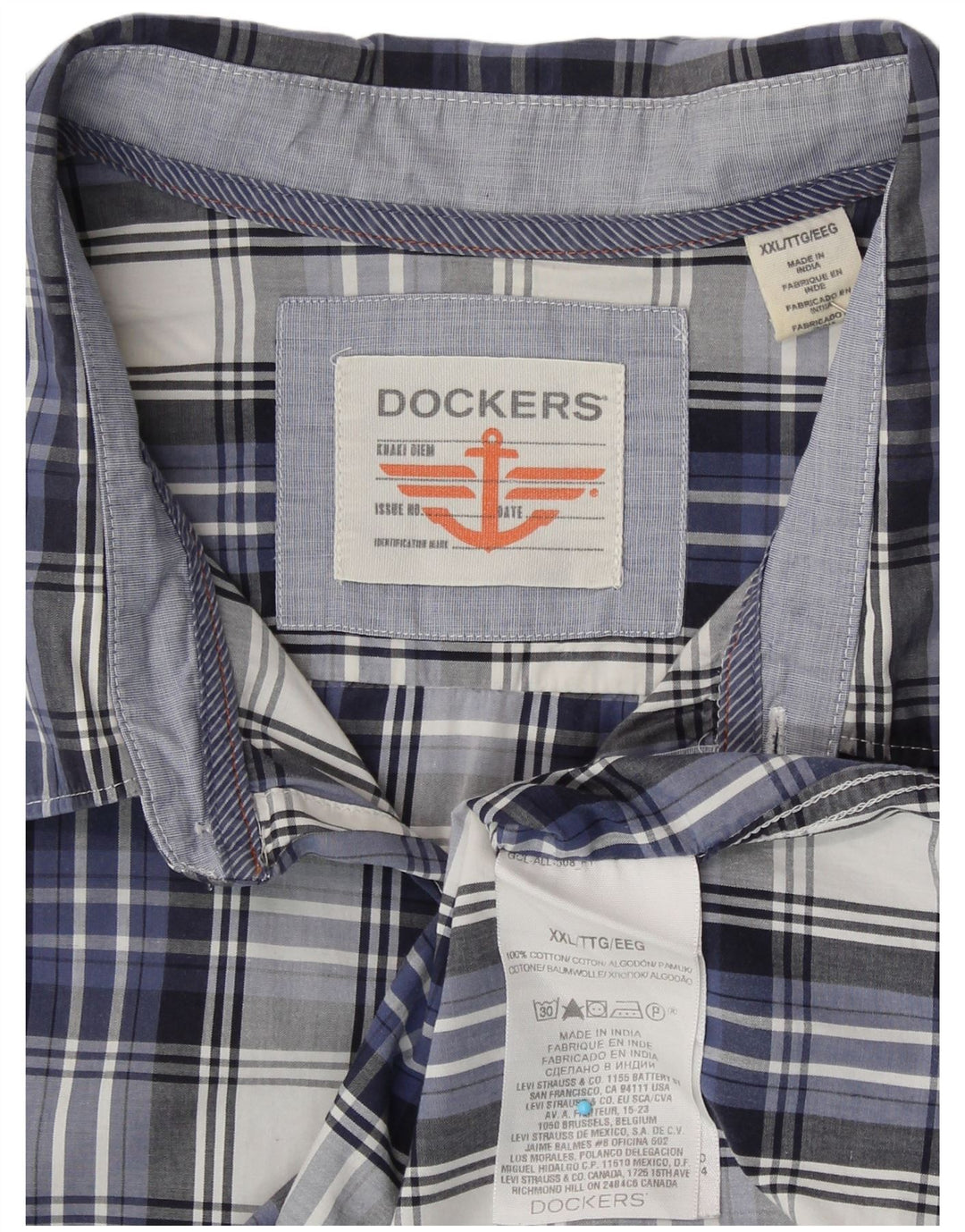 DOCKERS Camisa Hombre 2XL Azul Marino Cuadros Algodón
