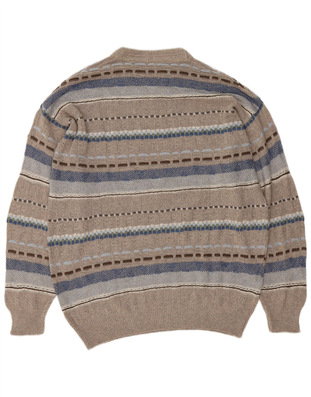 Vintage hombres cuello redondo jersey suéter grande gris geométrico
