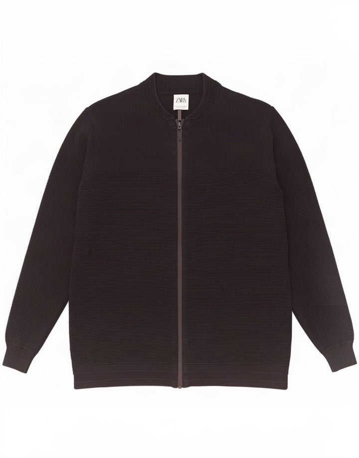 Zara Hombre Cárdigan Suéter Grande Algodón Negro