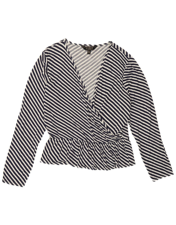 Lipsy Blusa de Manga Larga para Mujer UK 40 XL Azul Marino Rayas Viscosa