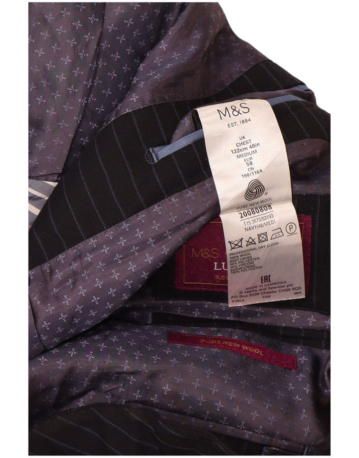Marks & Spencer Chaqueta tipo blazer de 2 botones para hombre UK 48 4XL Azul marino a rayas