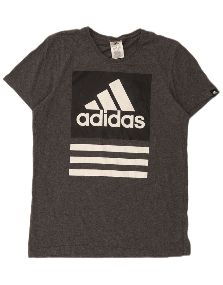 Adidas Hombre Camiseta Gráfica Top Algodón Gris Medio
