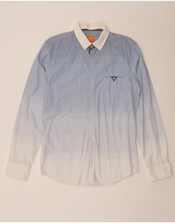 Camisas Hugo Boss Hombre Algodón Geométrico Azul Medio