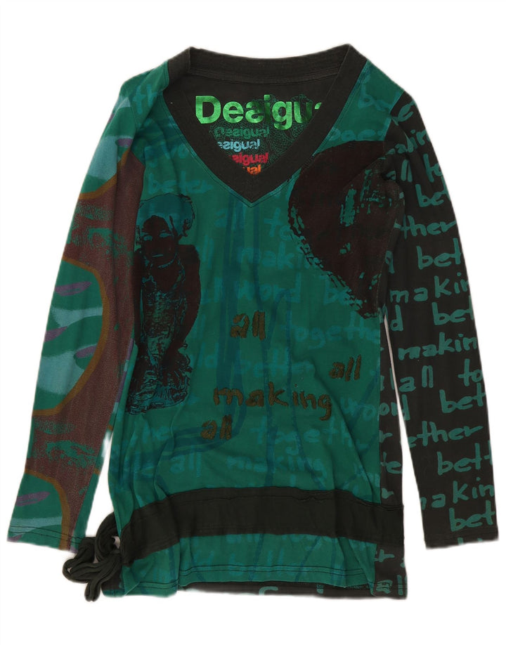 Desigual Top Túnica con Patrón Abstracto para Mujer Reino Unido 14 Algodón Verde Medio