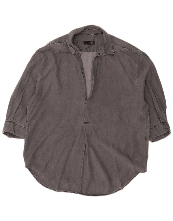 Zara Camisa tipo jersey extragrande con manga 3/4 para mujer UK 44 Lyocell gris medio