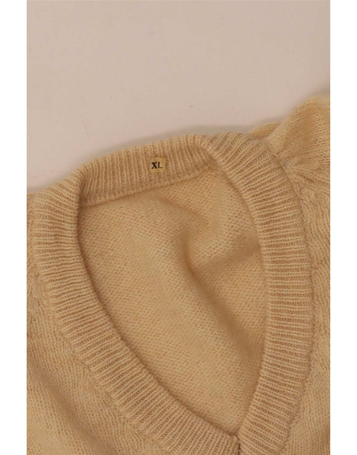 Vintage Hombres V-Cuello Jumper Suéter XL Beige