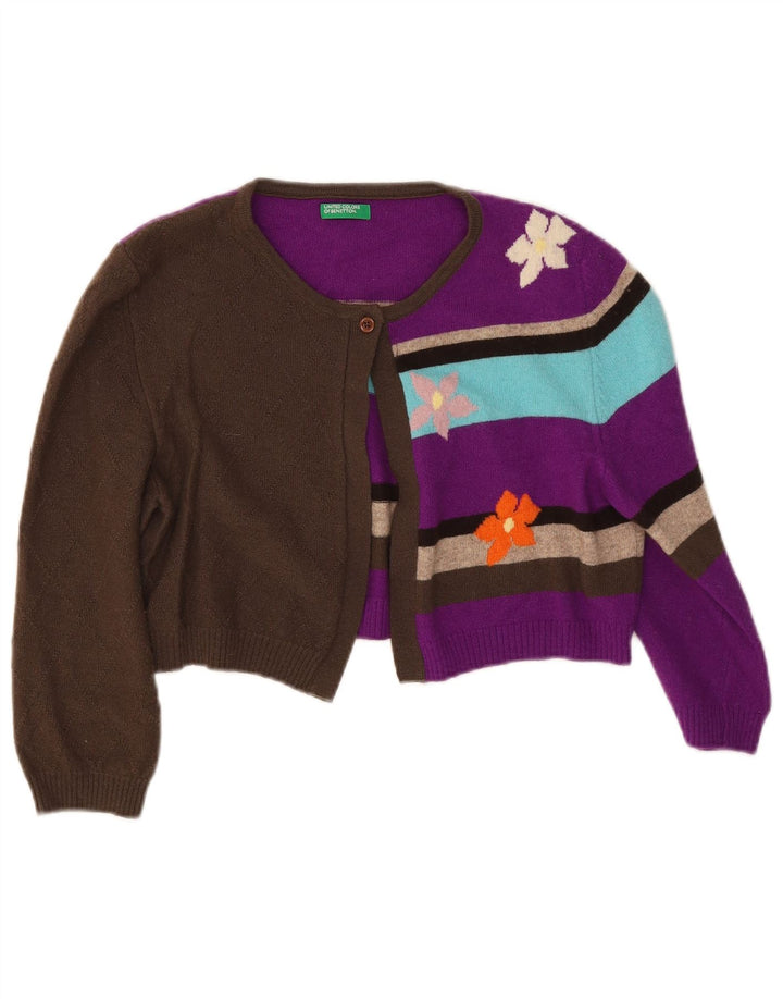 Benetton Cárdigan De Manga 3/4 Para Mujer UK 42 Mediano Multicolor