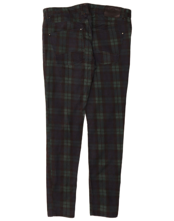 Zara Mens Slim Casual Pantalones EU 44 Large W34 L32 Azul Marino Cuadros Algodón
