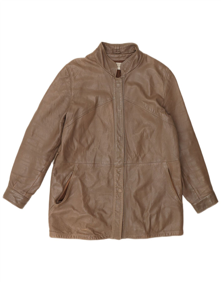 Cristiano Di Thiene Chaqueta de cuero para mujer UK 44 Cuero marrón medio