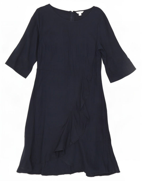 Monsoon Vestido asimétrico de manga 3/4 para mujer UK 46 Large Lino azul marino