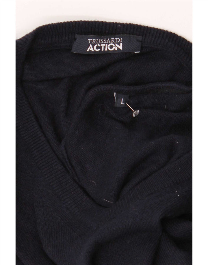 Trussardi Jersey Con Cuello En V Para Hombre Large Azul Marino Poliéster