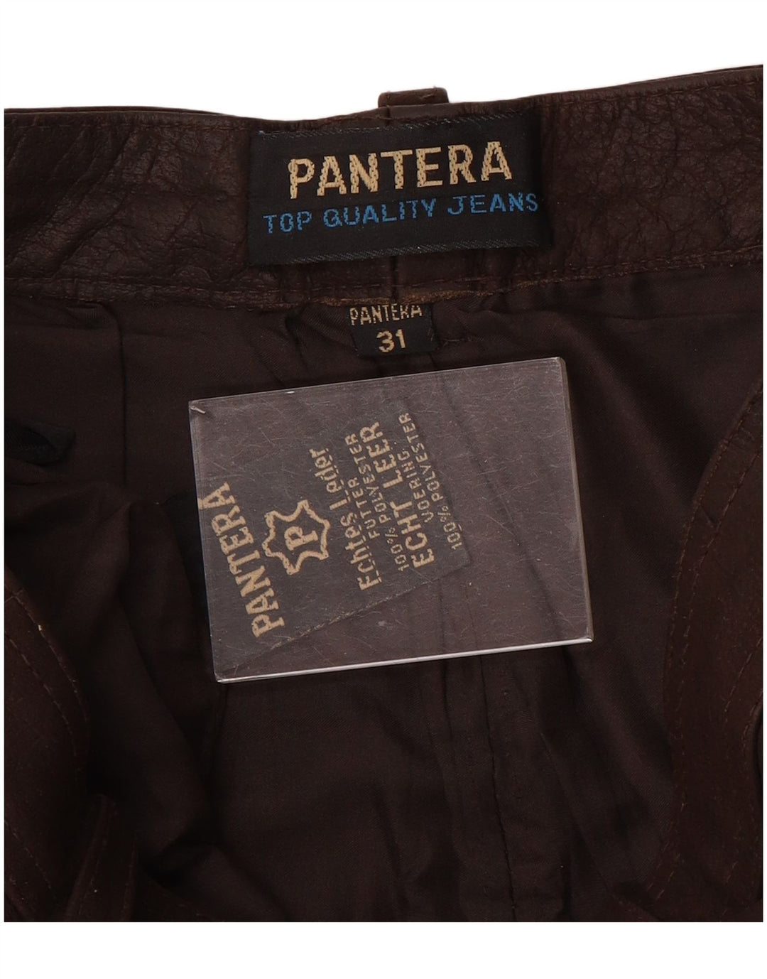 Pantera Pantalones de gamuza delgados para hombre W31 L31 Cuero marrón