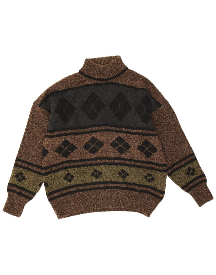 Vintage hombres tortuga cuello jersey suéter IT 48 marrón medio Argyle/Diamante
