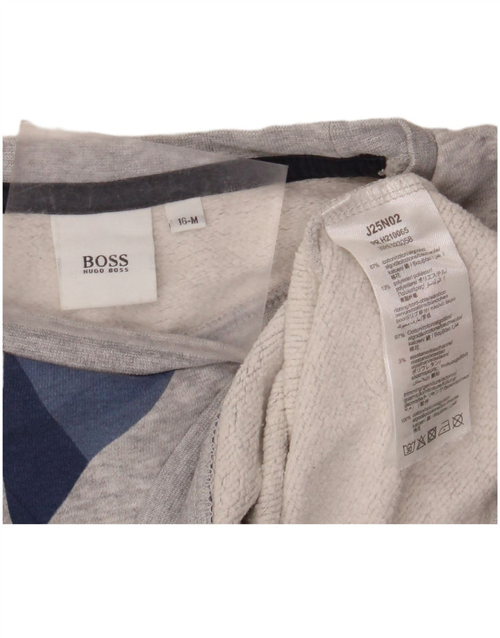 HUGO BOSS Sudadera con gráfico para niño, jersey, 15-16 años, gris medio, geométrico