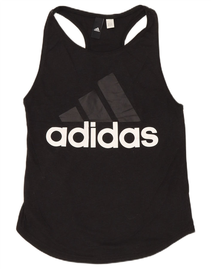 ADIDAS Mujer Gráfico Chaleco Top UK 8 Pequeño Negro