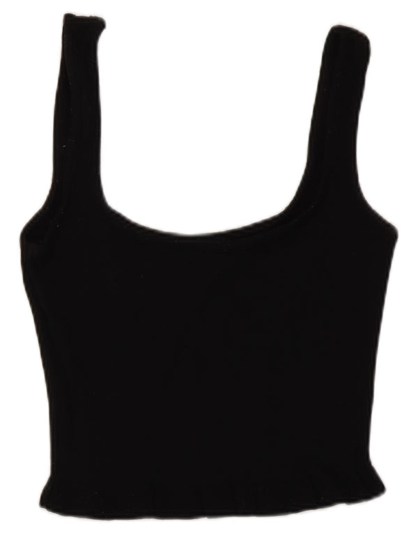 Zara Mujer Crop Top UK 8 Small Viscosa Negra