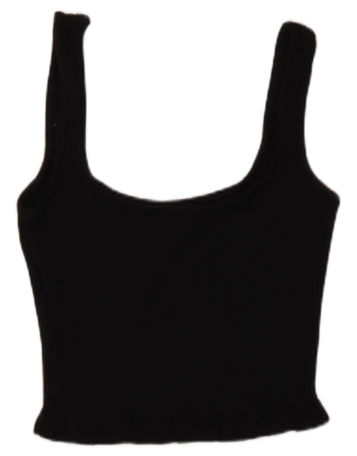 Zara Mujer Crop Top UK 8 Small Viscosa Negra