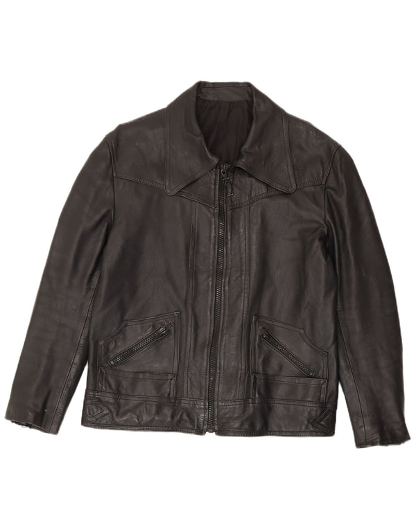 Vintage hombres chaqueta de cuero Reino Unido 38 medio negro