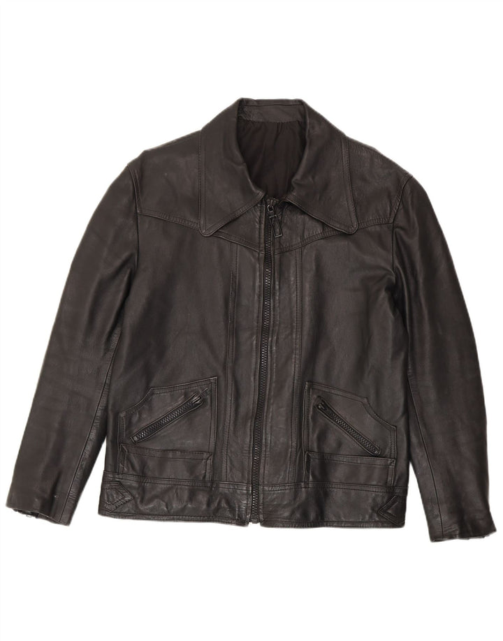 Vintage hombres chaqueta de cuero Reino Unido 38 medio negro