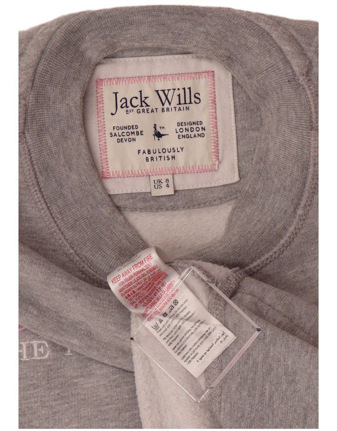 JACK WILLS Sudadera gráfica para mujer Jumper UK 8 Small Grey Moteado