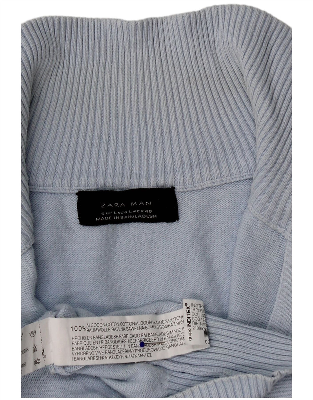 Zara Hombre Cárdigan Sueter Grande Algodón Azul