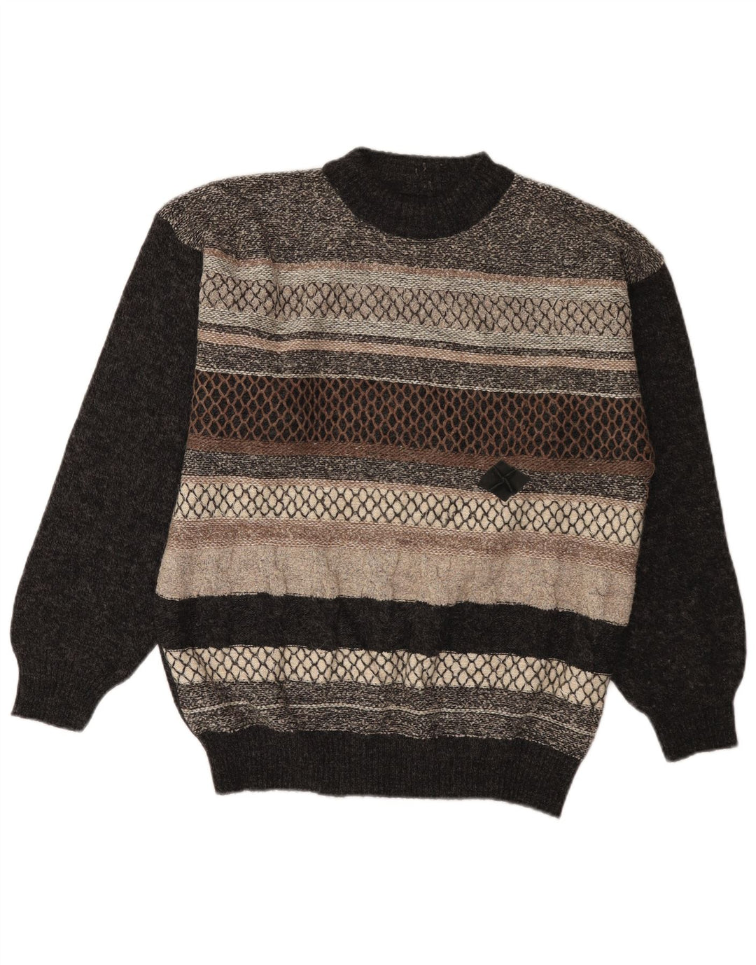 Vintage hombres cuello redondo jersey suéter IT 52 lana gris grande colorblock