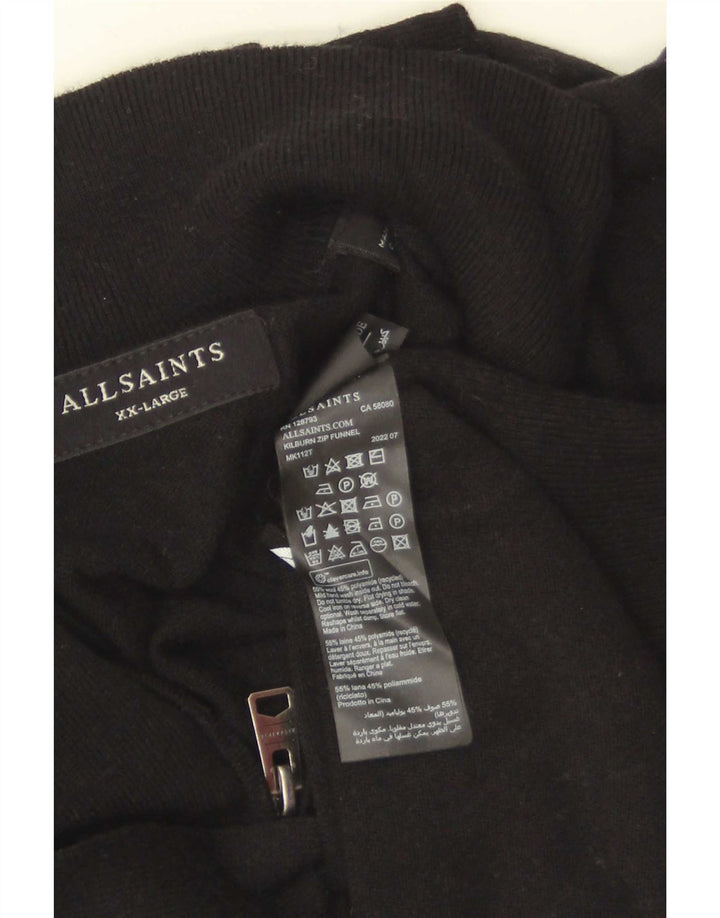 All Saints - Jersey para hombre con cuello y cremallera, talla 2XL, lana negra