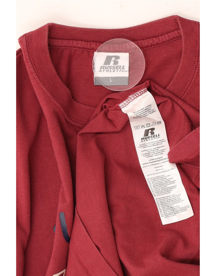 Russell Athletic Camiseta gráfica para hombre de manga larga de algodón rojo grande