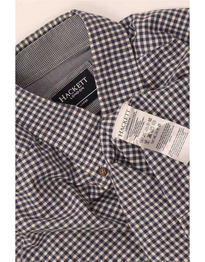 Hackett Camisa para hombre grande de algodón a cuadros azul marino