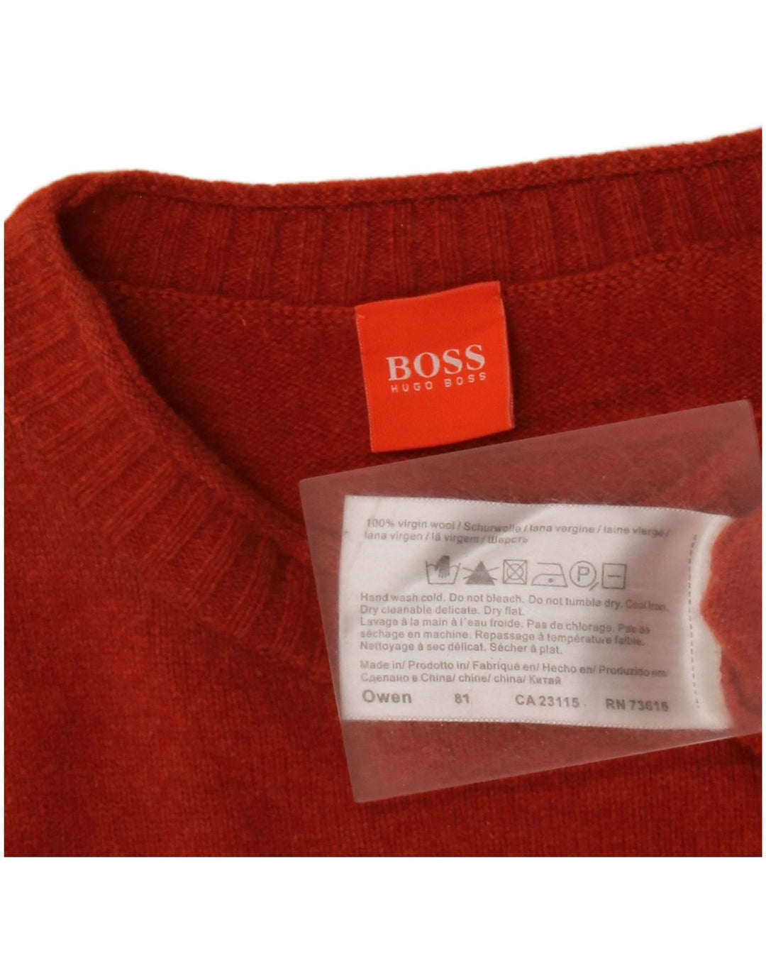 HUGO BOSS Jersey con cuello redondo para hombre de lana virgen naranja medio