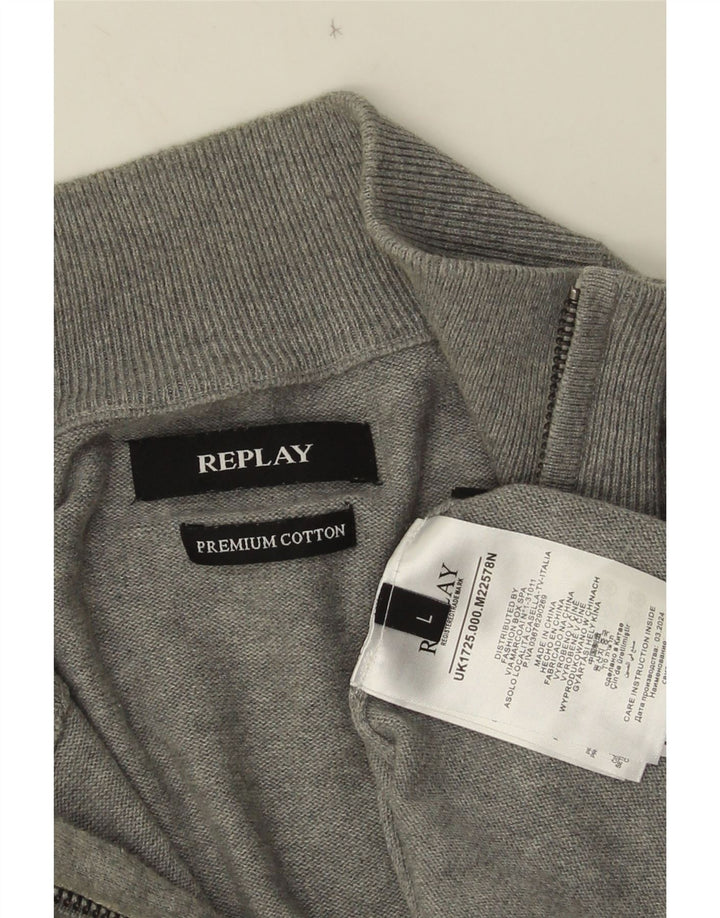 Replay Suéter tipo jersey con cuello y cremallera para hombre de algodón gris grande