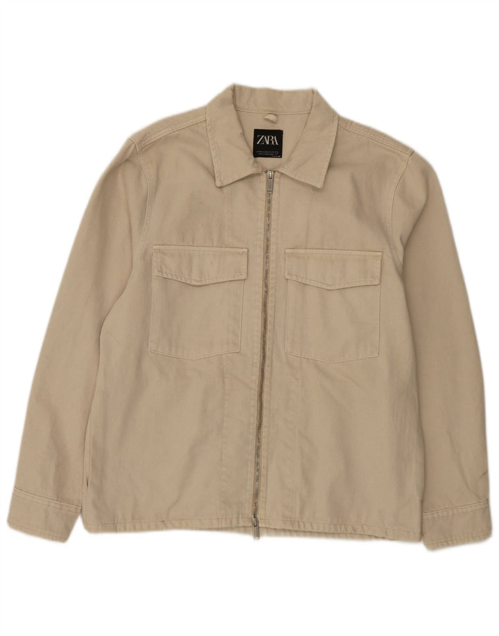 Zara Hombre Chaqueta Utility UK 42 XL Algodón Beige
