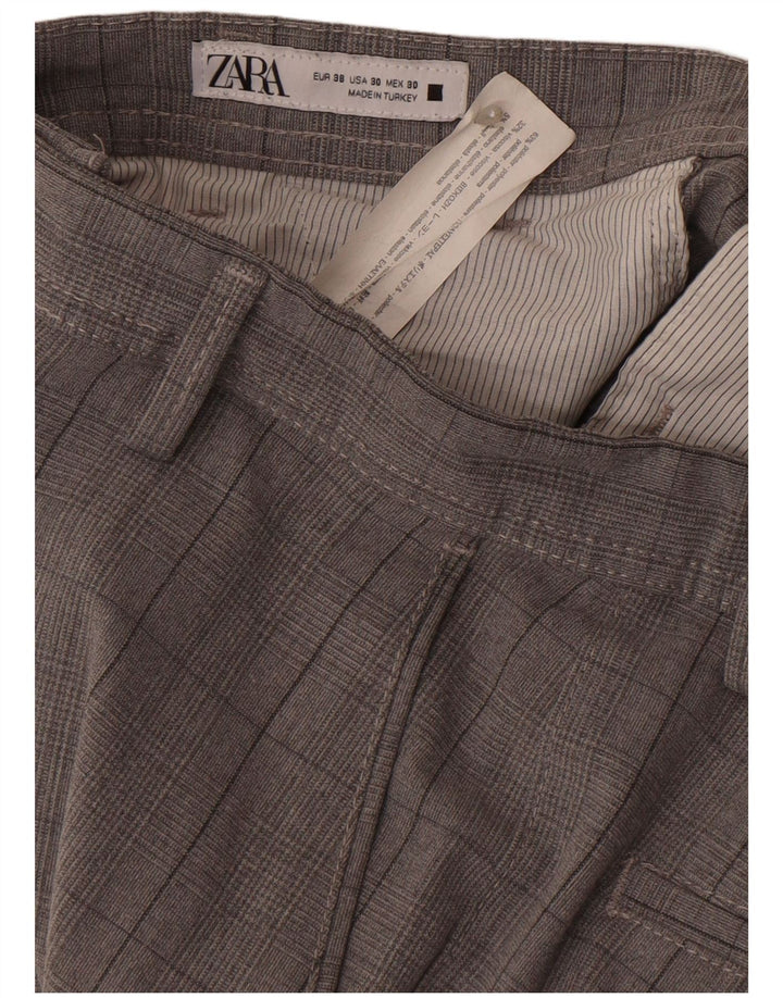Zara Mens Slim Chino Pantalones EU 38 Small W30 L28 Gris Cuadros Poliéster