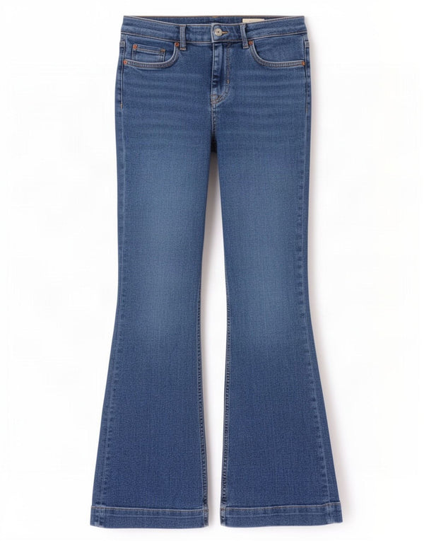 Marks & Spencer Vaqueros acampanados ajustados para mujer UK 12 Medium W30 L31 Algodón azul