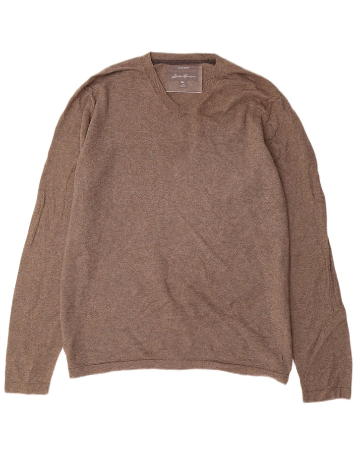 EDDIE BAUER Jersey con cuello en V para hombre, talla grande, algodón gris