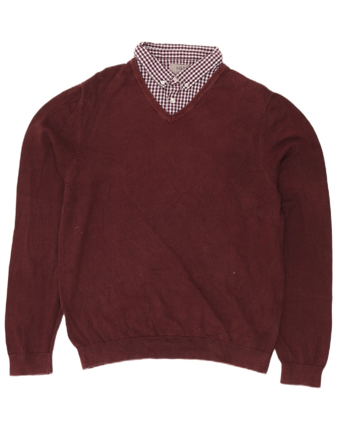 Marks & Spencer Jersey con cuello en V para hombre, talla grande, algodón granate
