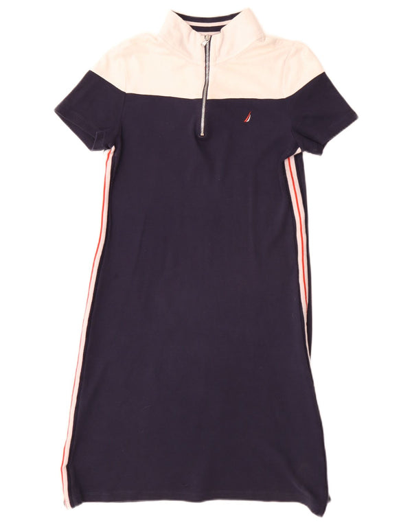Nautica Vestido estilo camiseta con cremallera y cuello para mujer UK 6 XS Azul marino Colorblock Algodón