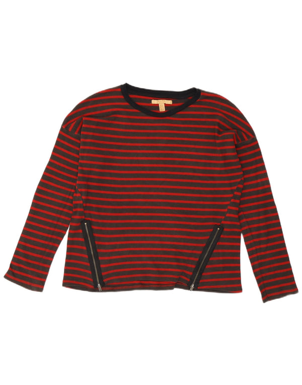 Zara Mujer Top Manga Larga UK 44 Mediano Rayas Rojas