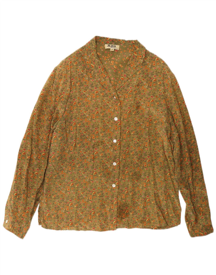 Blusa tipo camisa para mujer con globos EU 38 Seda floral caqui mediana