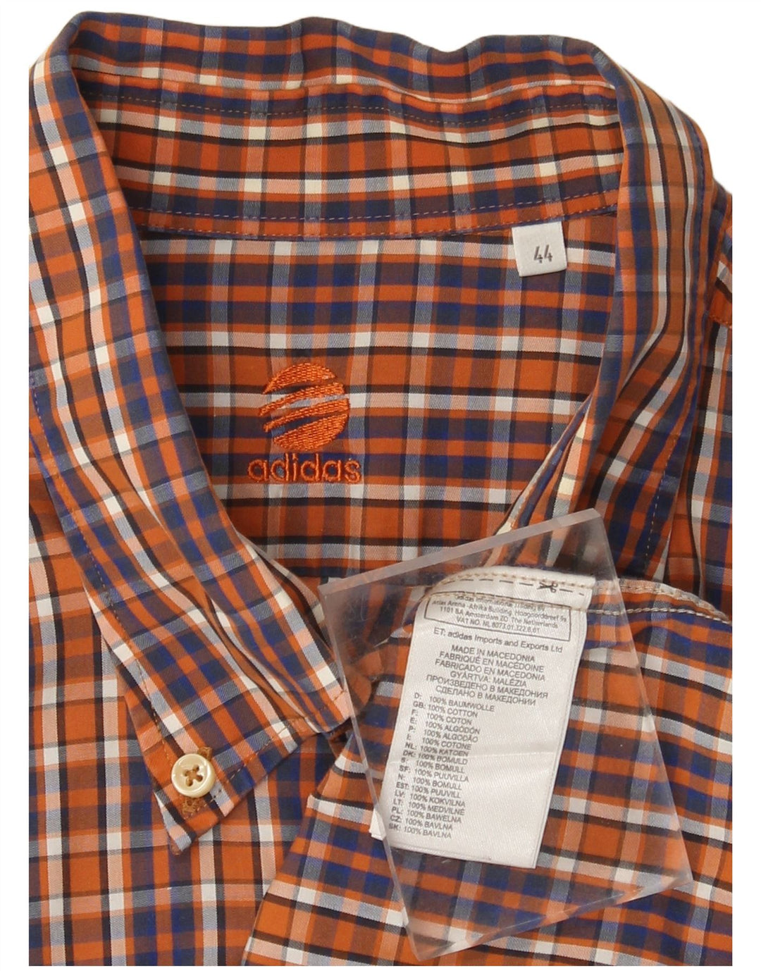 Adidas Camisa a cuadros para hombre Talla 44 Algodón a cuadros naranja grande