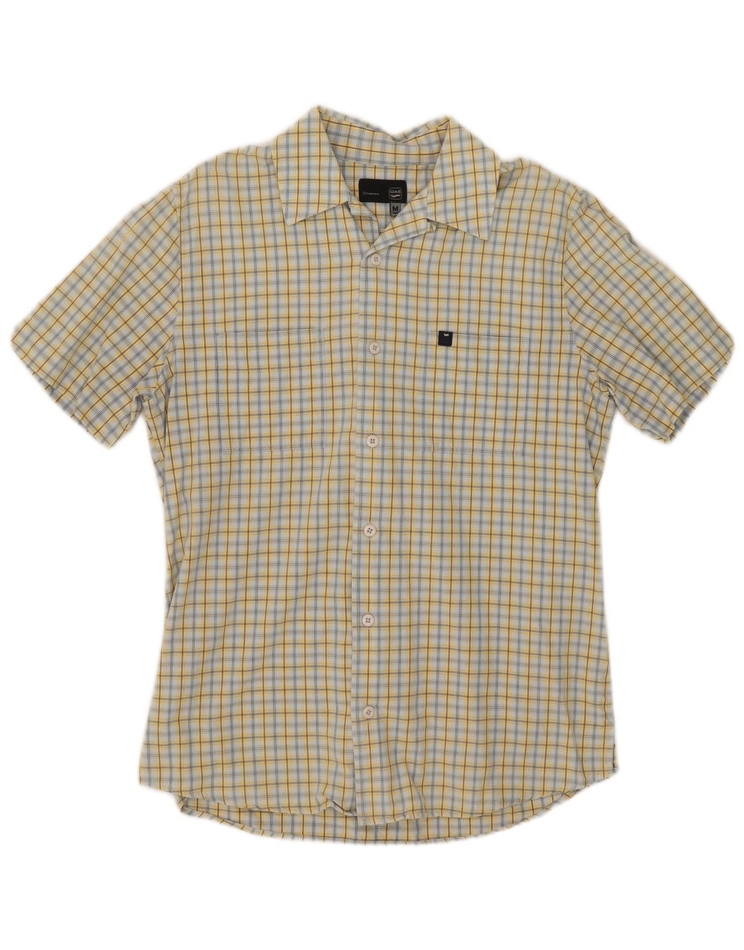 Camisa De Manga Corta Gas Hombre Algodón A Cuadros Amarillo Medio