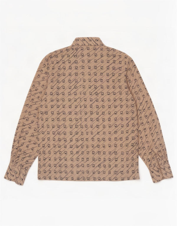 Vintage Womens Pullover Shirt UK 12 Medium Beige Geometric