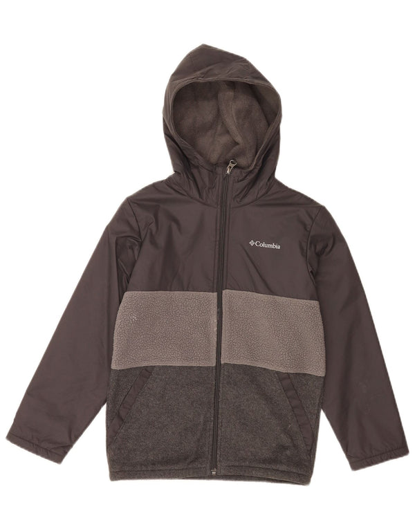 Columbia Boys Hooded Tracksuit Top Jacket 7-8 Years Small Grey Colourblock